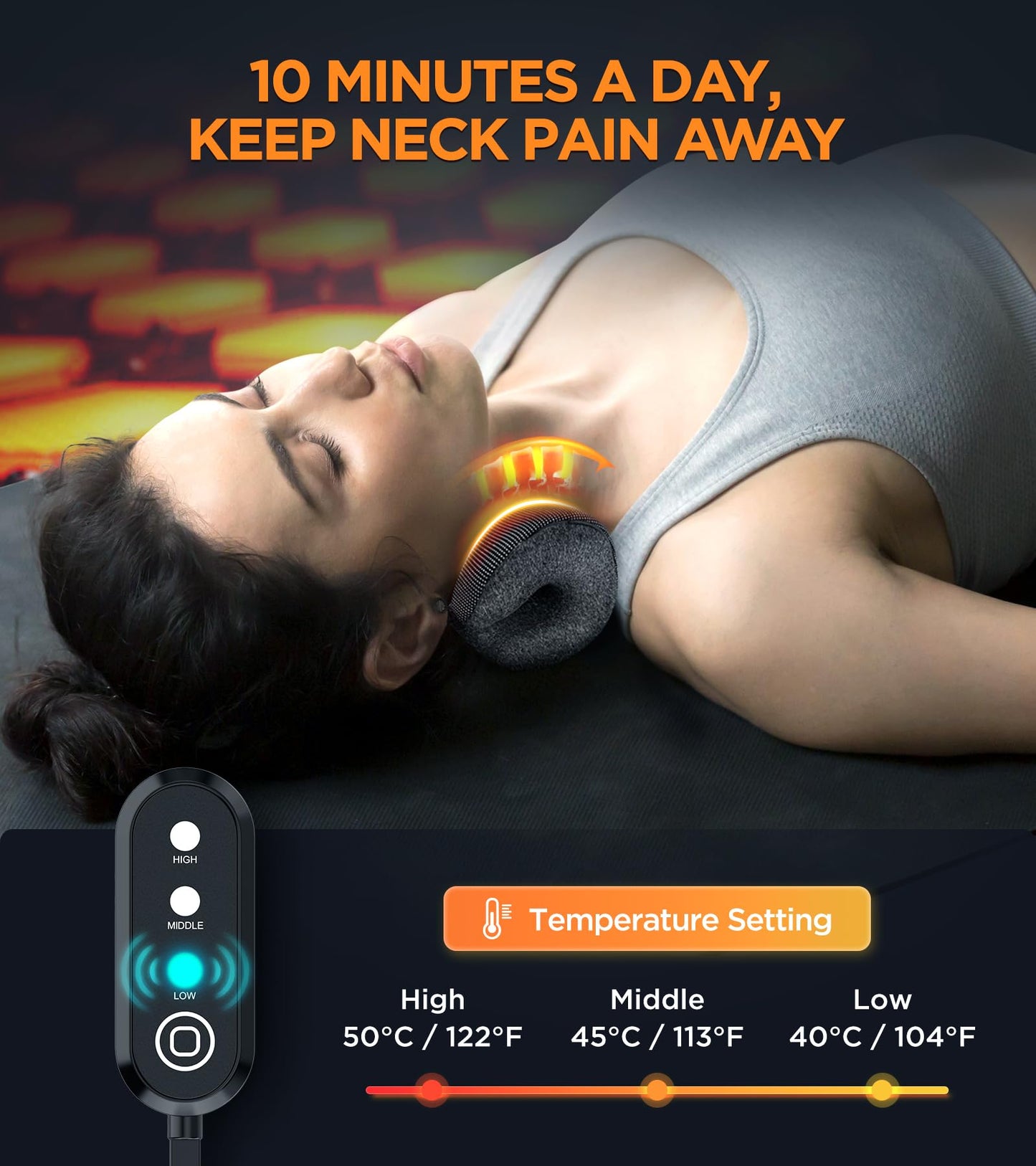 3s Heated Neck Stretcher for Neck Pain Relief, Graphene Heating Pad, Odorless Neck Cloud Cervical Traction Device Chiropractic Pillow for Neck and Shoulder, Gifts for Men, Women, Mom, Dad (Black)