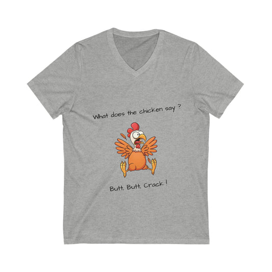 Funny Chicken V-Neck Tee, Quirky Graphic Shirt, Gag Gift, Farmhouse Humor Apparel, Comfy Unisex Top, Perfect for Birthdays, Casual Wear