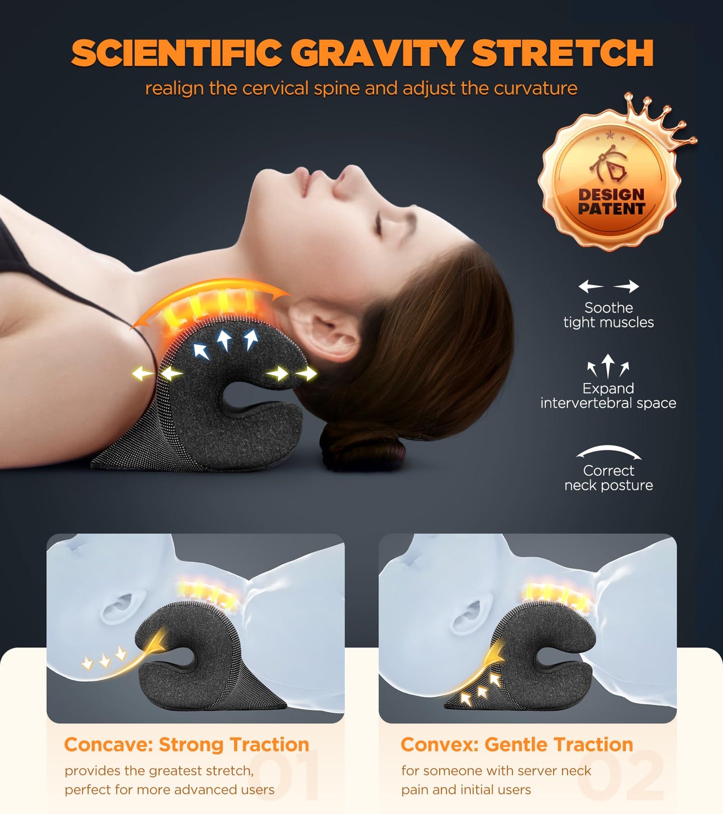 3s Heated Neck Stretcher for Neck Pain Relief, Graphene Heating Pad, Odorless Neck Cloud Cervical Traction Device Chiropractic Pillow for Neck and Shoulder, Gifts for Men, Women, Mom, Dad (Black)