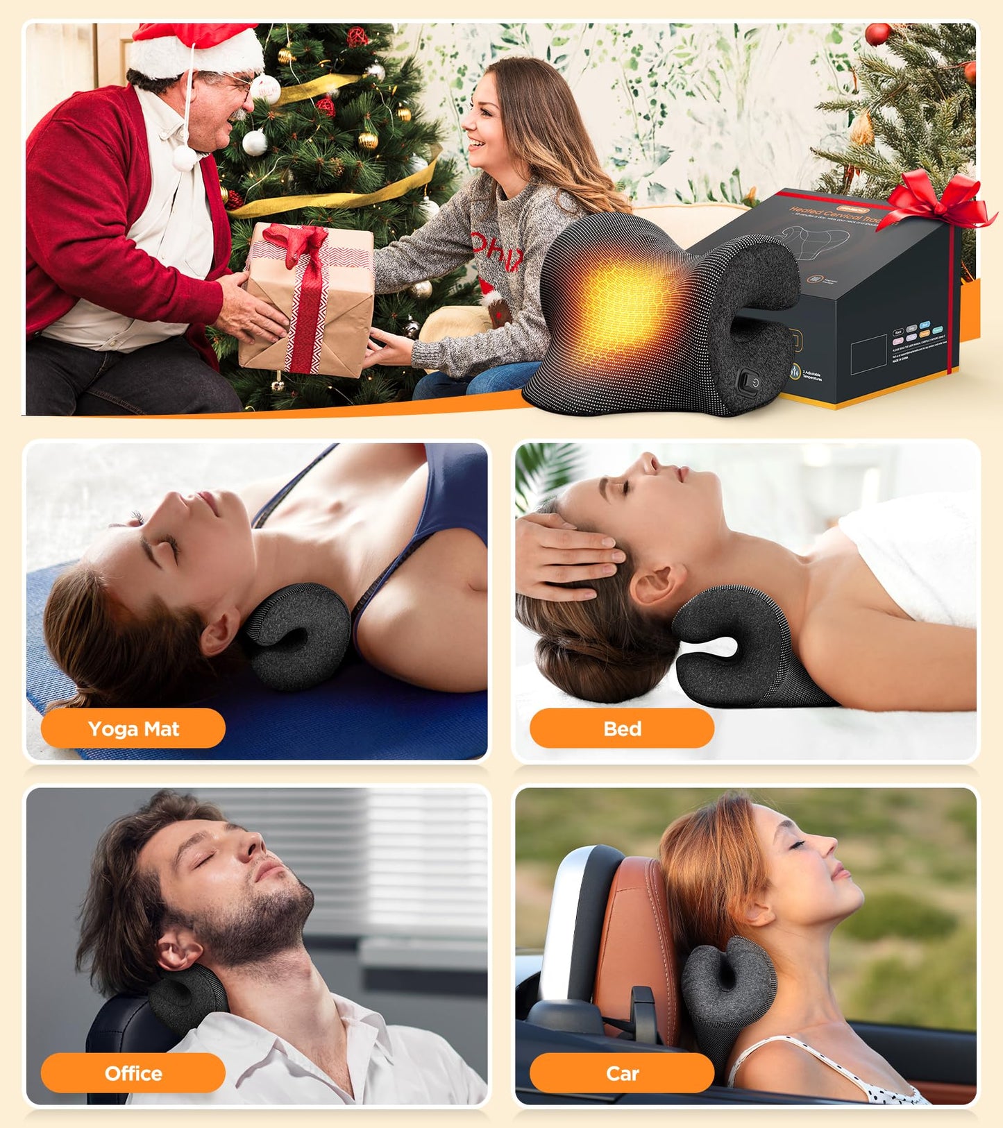 3s Heated Neck Stretcher for Neck Pain Relief, Graphene Heating Pad, Odorless Neck Cloud Cervical Traction Device Chiropractic Pillow for Neck and Shoulder, Gifts for Men, Women, Mom, Dad (Black)